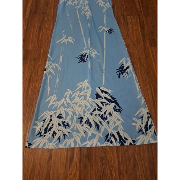 Vintage Nani Hawaii Dress Maxi Blue Bamboo Design Shift Zip Up 1970s L - Picture 4 of 5